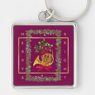 Elegant French Horn Christmas Purple Key Ring