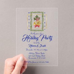 Elegant French Horn Christmas Royal Blue Acrylic Invitations