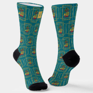 Elegant French Horn Christmas Teal Monogram Socks