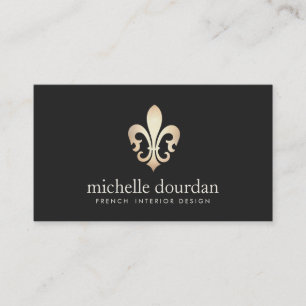 Elegant French Interior Designer Gold Fleur De Lis Business Card