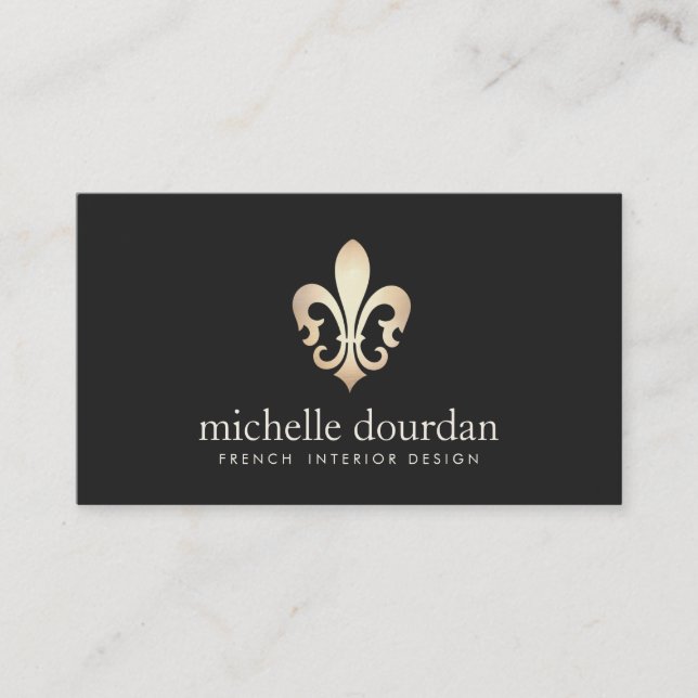Elegant French Interior Designer Gold Fleur De Lis Business Card (Front)