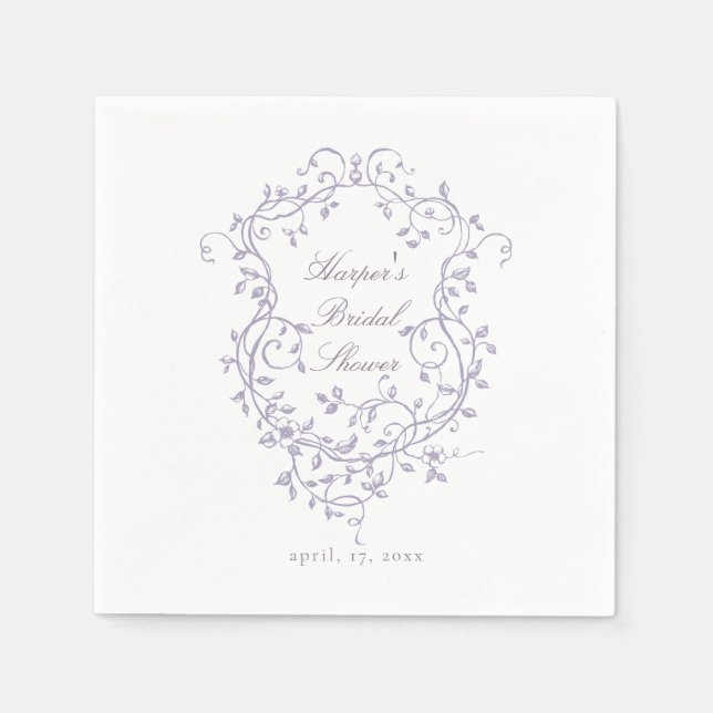 Elegant French Lavender Floral Crest Bridal Shower Napkin (Front)