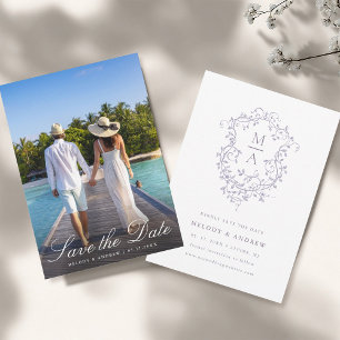 Elegant French Lavender Floral Crest Wedding Photo Save The Date