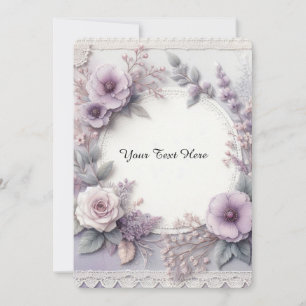 Elegant French Lilac Pastel Floral and Lace Invitation