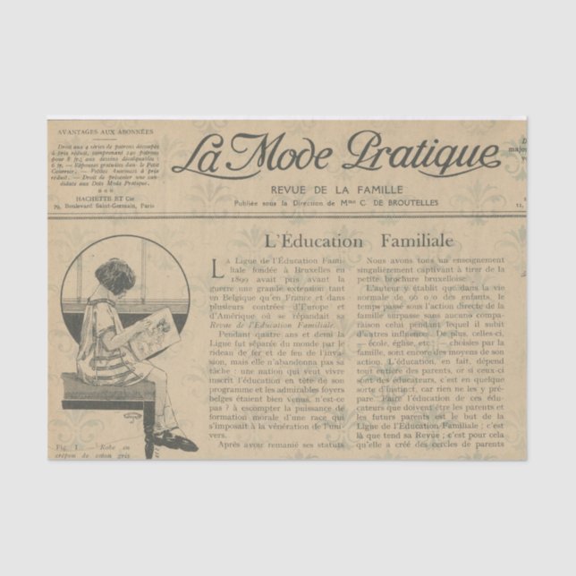 Elegant French Newsprint Tissue Paper (Front)