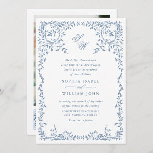 Elegant French Ornate Floral Frame Wedding QR code Invitation