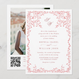 Elegant French Ornate Floral Frame Wedding QR code Invitation