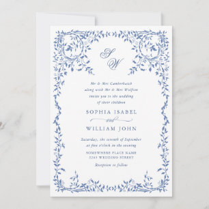 Elegant French Ornate Floral Frame Wedding QR code Invitation