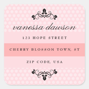 Elegant French Pink Dots Square Address Label