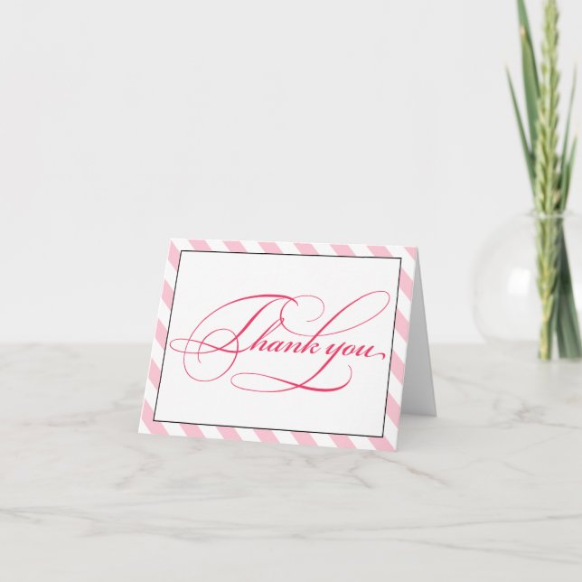 Elegant French Pink Script Thank You Note Card (Front)