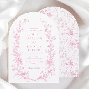 Elegant French Pink Toile Floral Wedding Arch Invitation