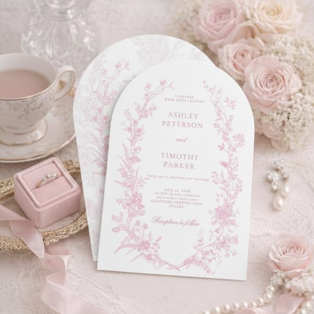 Elegant French Pink Toile Floral Wedding  Invitation (Creator Uploaded)