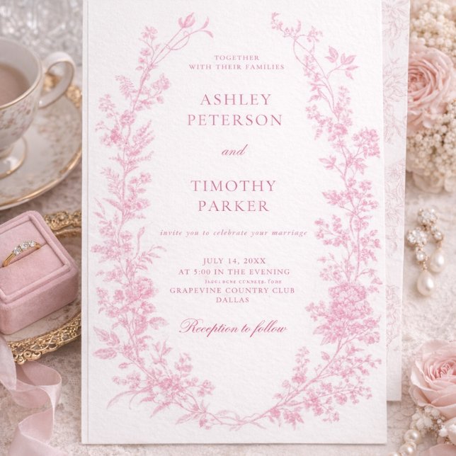 Elegant French Pink Toile Floral Wedding  Invitation (Creator Uploaded)