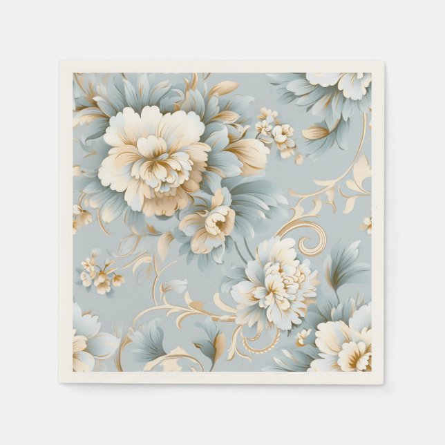 Elegant French Powder Blue, White and Gold Wedding Napkin (Front)