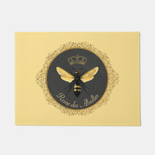 Elegant French Queen Bee Gray Gold Yellow Doormat
