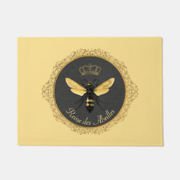 Elegant French Queen Bee Grey Gold Yellow Doormat