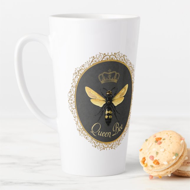 Elegant French Queen Bee Grey Gold Yellow Latte Mug (In Situ)