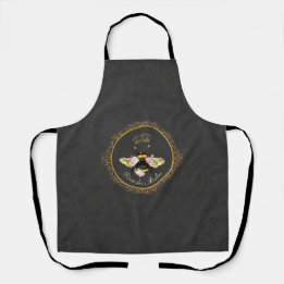 Elegant French Queen Bee Pink Roses Grey Gold Apron