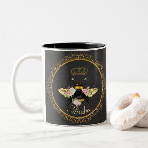 Elegant French Queen Bee Pink Roses Grey Gold  Two-Tone Coffee Mug