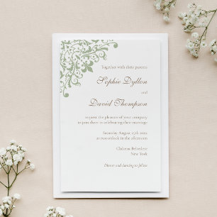 Elegant French Regency Green Fleur de Lis Pattern Invitation