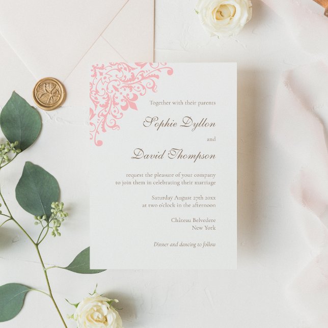 Elegant French Regency Pink Fleur de Lis Pattern Invitation (Creator Uploaded)