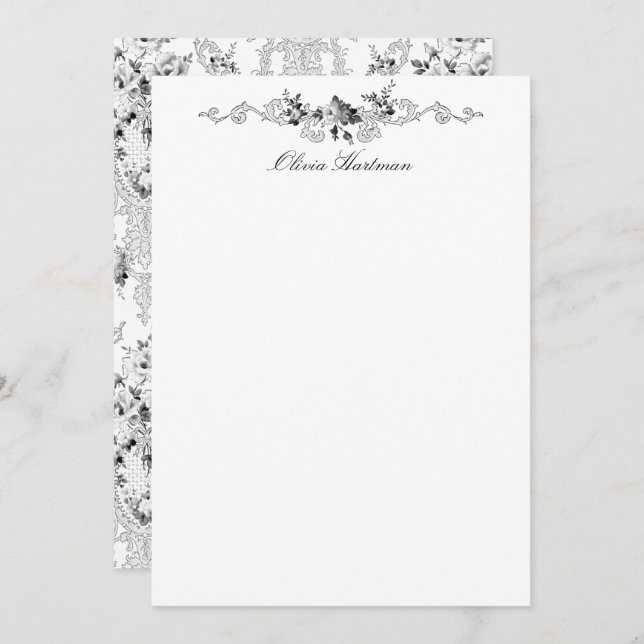 Elegant French Rococo Black and White Floral Card (Front/Back)
