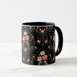 Elegant French Rococo Floral-Black Background Mug<br><div class="desc">Elegant,  romantic and ornate vintage French Rococo style seamless floral featuring pink roses and decorative silver scrollwork on black background.</div>