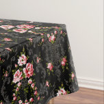 Elegant French Rococo Floral-Black Background  Tablecloth<br><div class="desc">Elegant,  romantic and ornate vintage French Rococo style seamless floral featuring pink roses and decorative silver scrollwork on black background.</div>