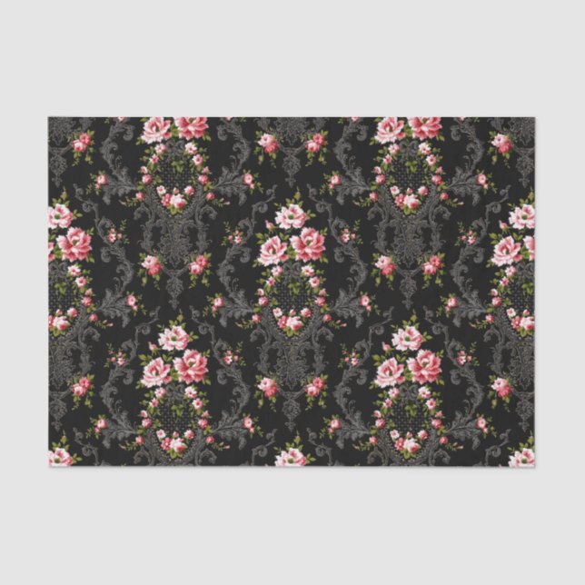 Elegant French Rococo Floral-Black Background  Tissue Paper (Front)