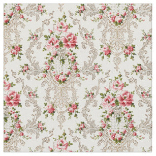 Elegant French Rococo Floral-White Background Fabric