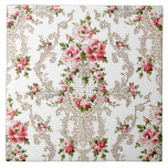 Elegant French Rococo Floral-White Background Tile<br><div class="desc">Elegant,  romantic and ornate vintage French Rococo style seamless floral featuring pink roses and decorative scrollwork on white background.</div>