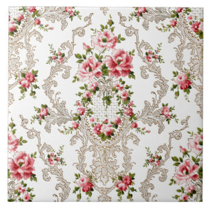 Elegant French Rococo Floral-White Background Tile