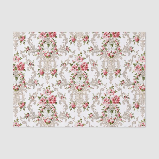 Elegant French Rococo Floral-White Background Tissue Paper (Front)
