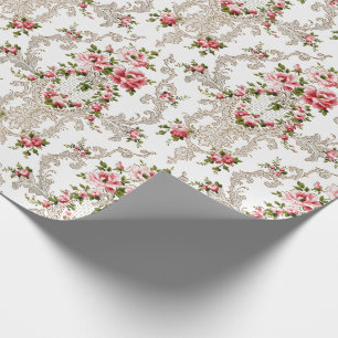 Elegant French Rococo Floral-White Background Wrapping Paper