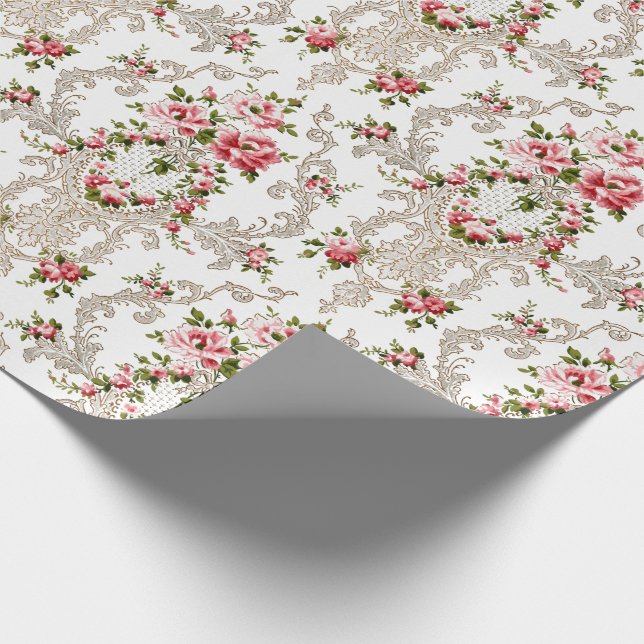 Elegant French Rococo Floral-White Background Wrapping Paper (Corner)