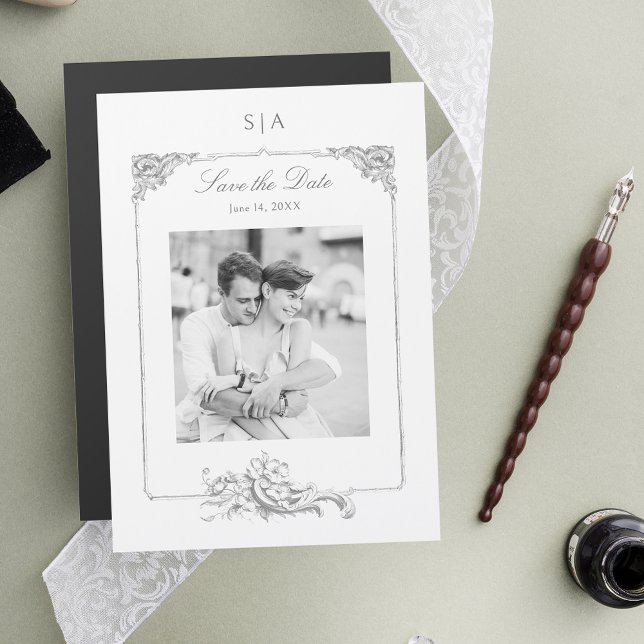 Elegant French Rococo Photo Save the Date Magnetic Invitation (Creator Uploaded)