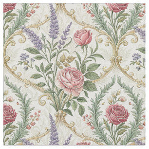 Elegant French Rose & Lavender Floral Pattern Art Fabric
