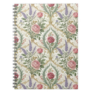 Elegant French Rose & Lavender Floral Pattern Art Notebook