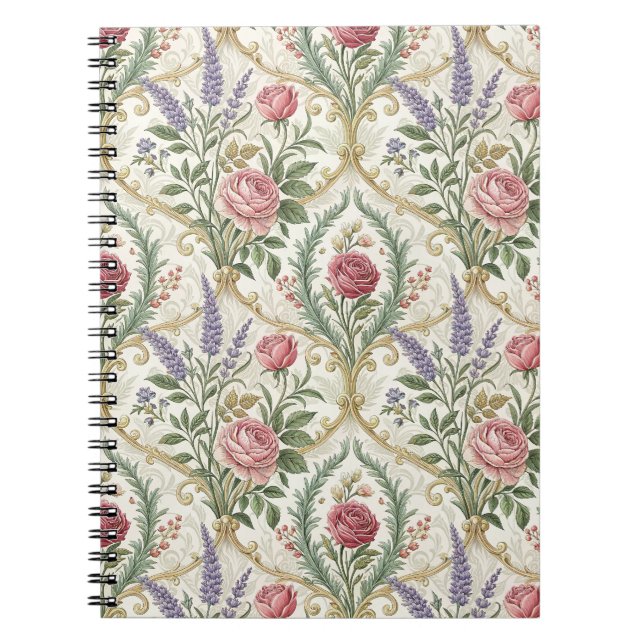 Elegant French Rose & Lavender Floral Pattern Art Notebook (Front)