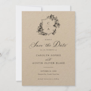 Elegant French Roses Floral Crest Save Date Card