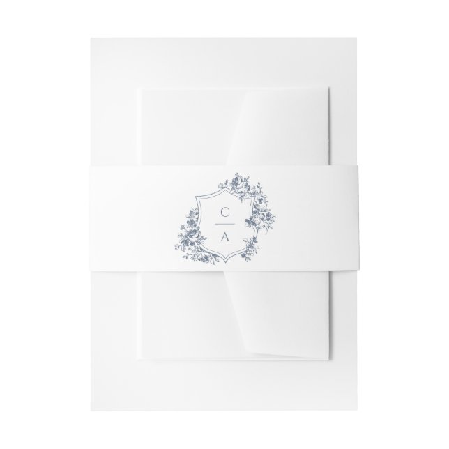 Elegant French Roses Floral Crest Wedding Monogram Invitation Belly Band (Front Example)