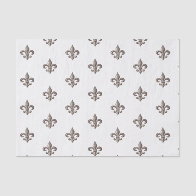 Elegant French Silver Fleur de Lis Tissue Paper (Front)