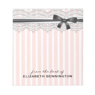 Elegant French Stripes & Lace Personalised Notepad