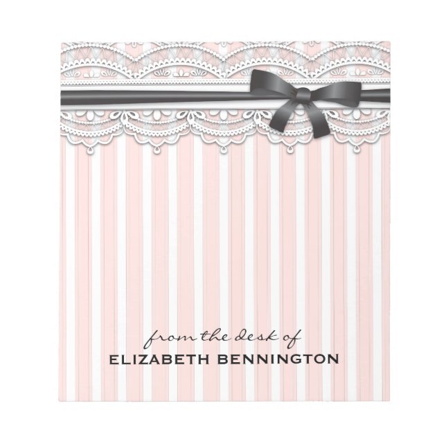Elegant French Stripes & Lace Personalised Notepad (Front)
