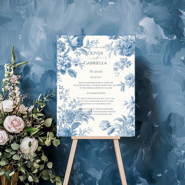 Elegant French toile Blue Floral Wedding Enclosure Card (Creator Uploaded)