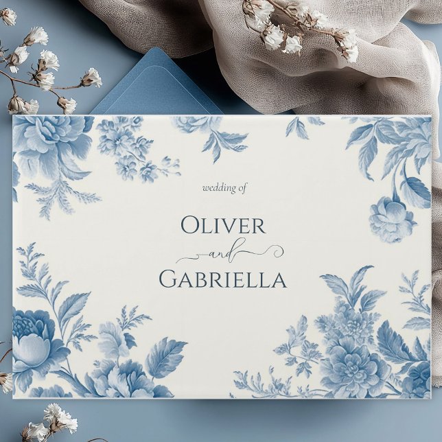 Elegant French toile Blue Floral Wedding Guest Book (Creator Uploaded)