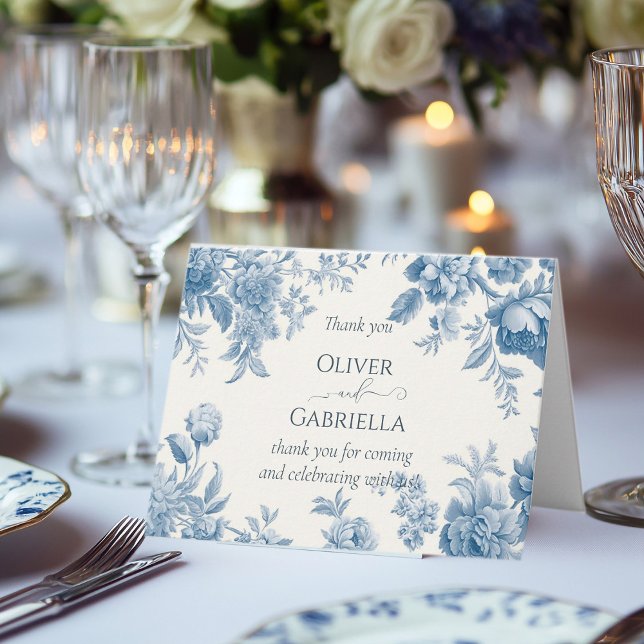 Elegant French toile Blue Floral Wedding Thank You Card (Creator Uploaded)