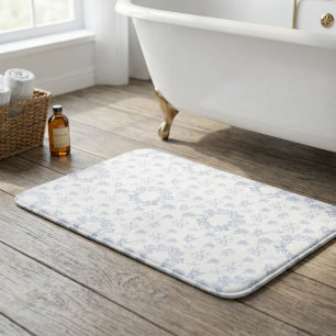Elegant French Toile Blue White Bath Mat