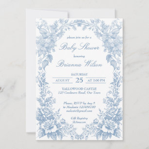 Elegant French toile chinoiserie blue baby shower Invitation