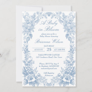 Elegant French toile chinoiserie blue baby shower Invitation